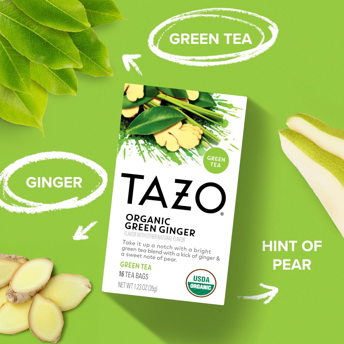 TAZO Organic Green Ginger Tea – 96 Bags (6 x 16ct) | Kosher, Non-GMO