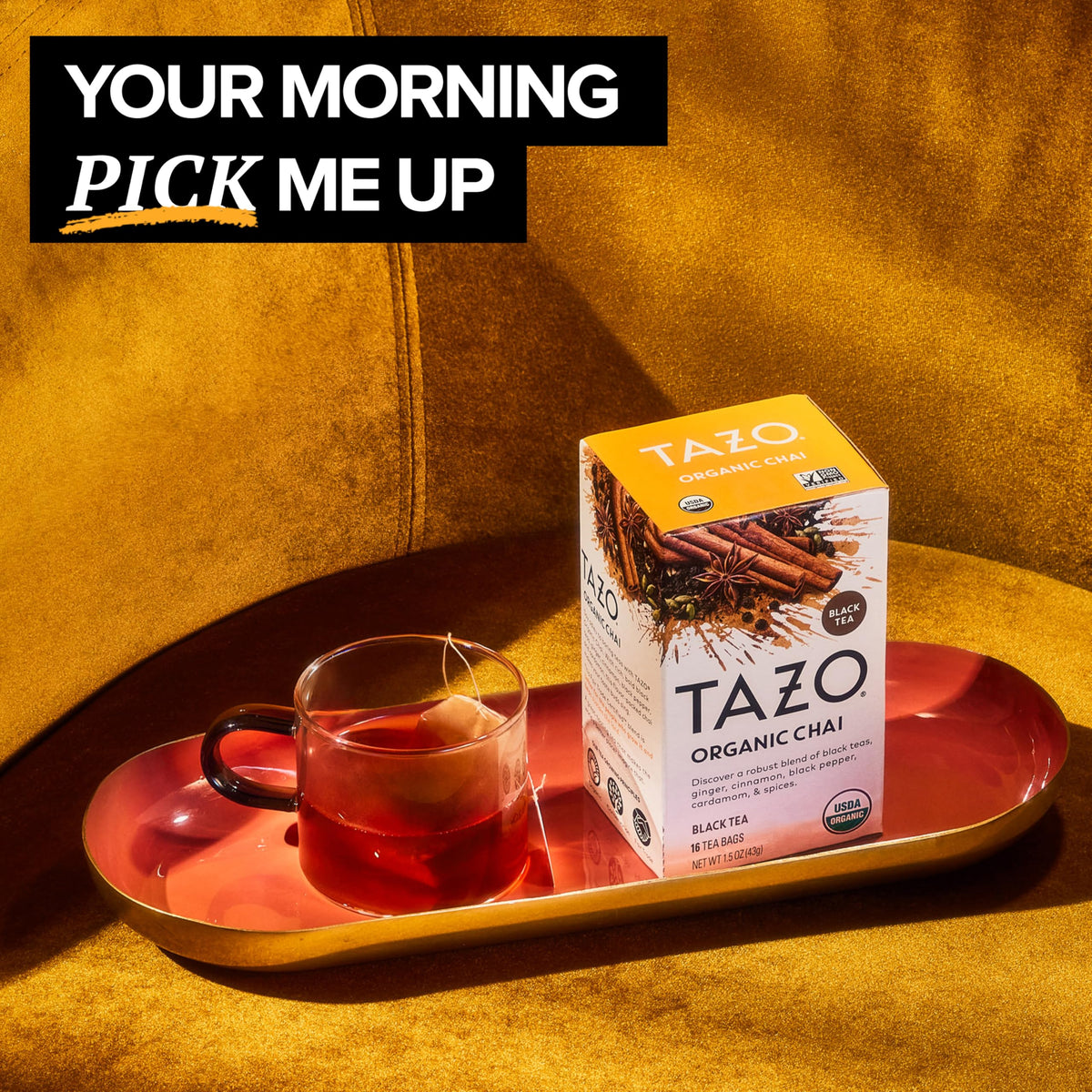 TAZO Organic Chai Black Tea Bags – 96 Count (6x16ct) | Bold Spice Blend & 31–45 mg Caffeine