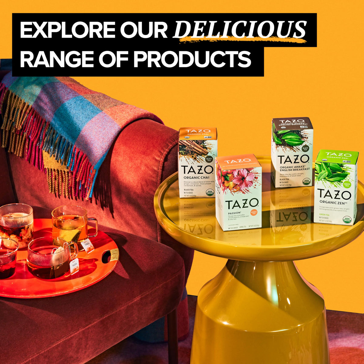 TAZO Organic Chai Black Tea Bags – 96 Count (6x16ct) | Bold Spice Blend & 31–45 mg Caffeine