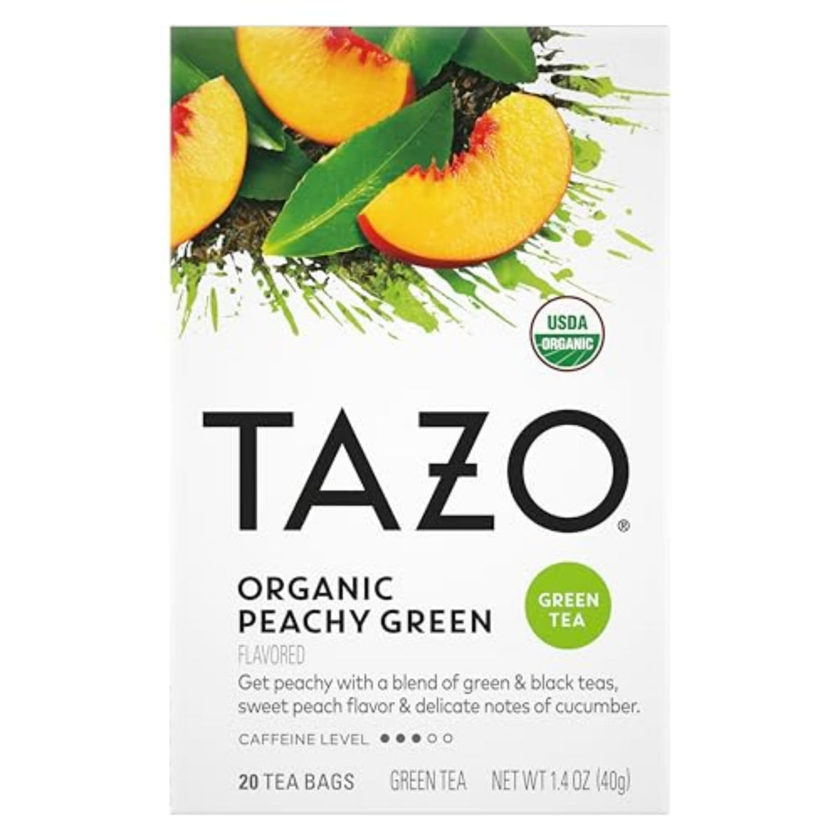 TAZO Organic Peachy Green Tea Bags – Peachy Green Tea Blend with Peach & Mint, Caffeinated, 120 Bags (6 x 20ct)