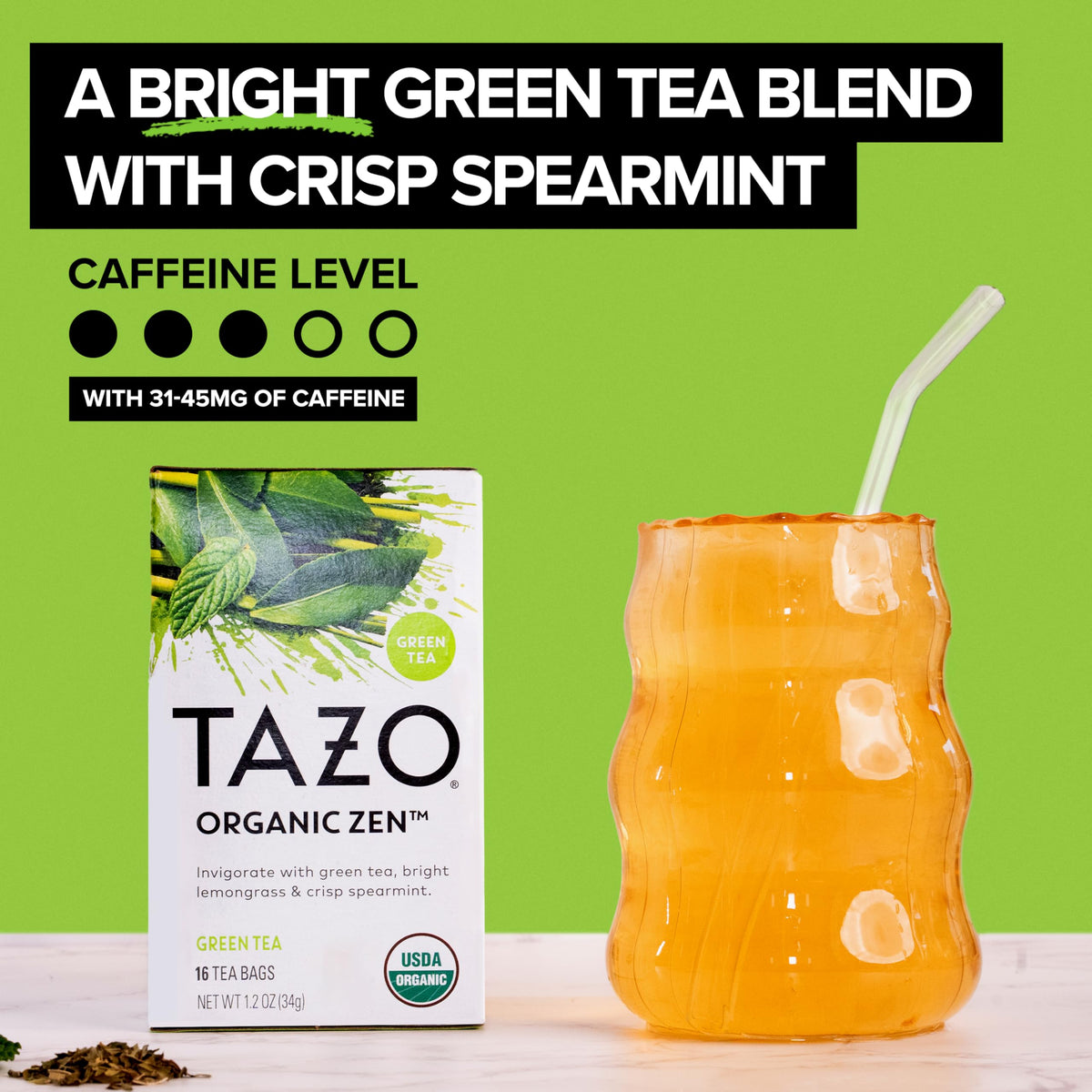 TAZO Organic Zen Green Tea Bags – Lemongrass & Spearmint, 96 Teabags (6 x 16)