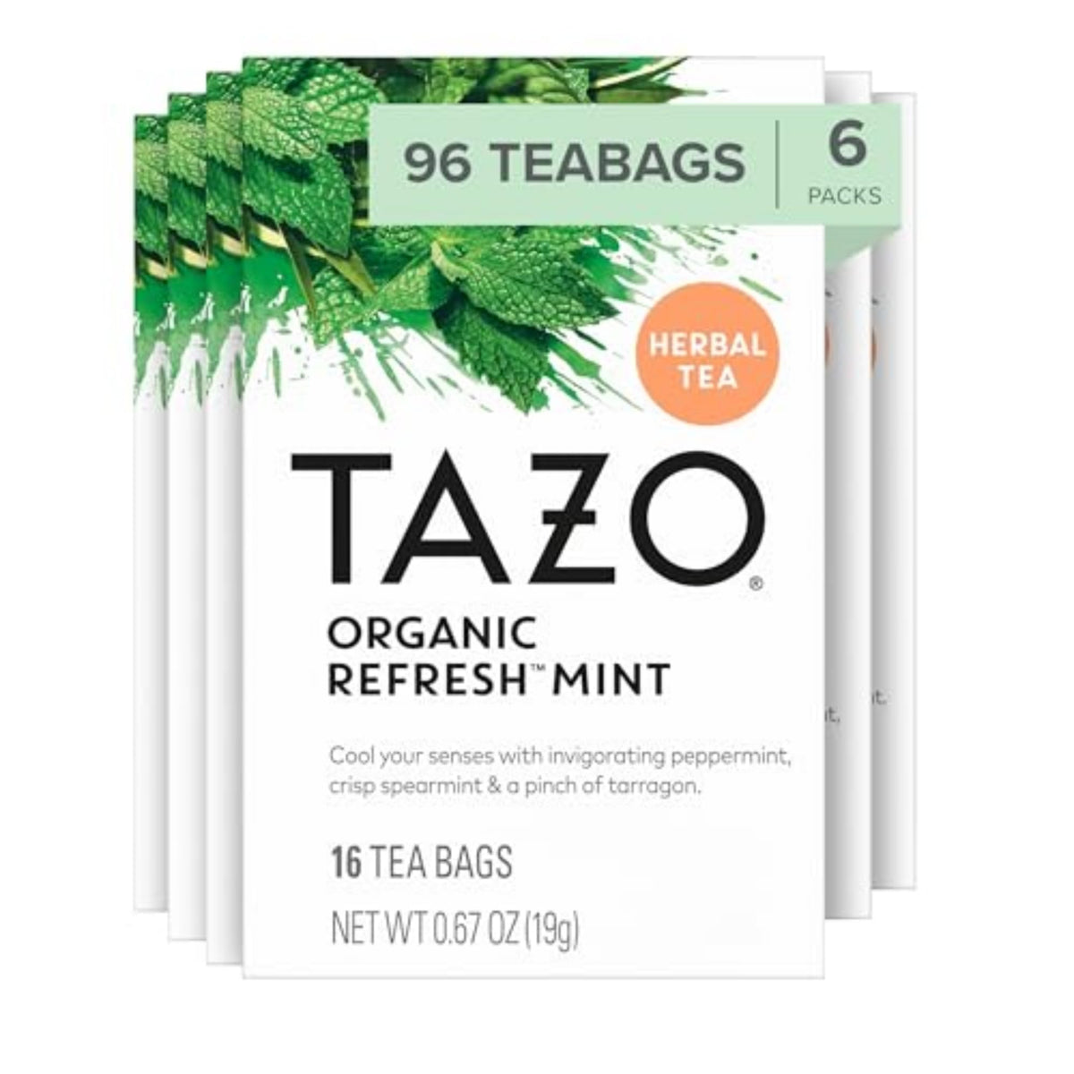 TAZO Refresh Mint Herbal Tea Bags - Caffeine-Free, 96 Total (16 Count x 6 Pack)