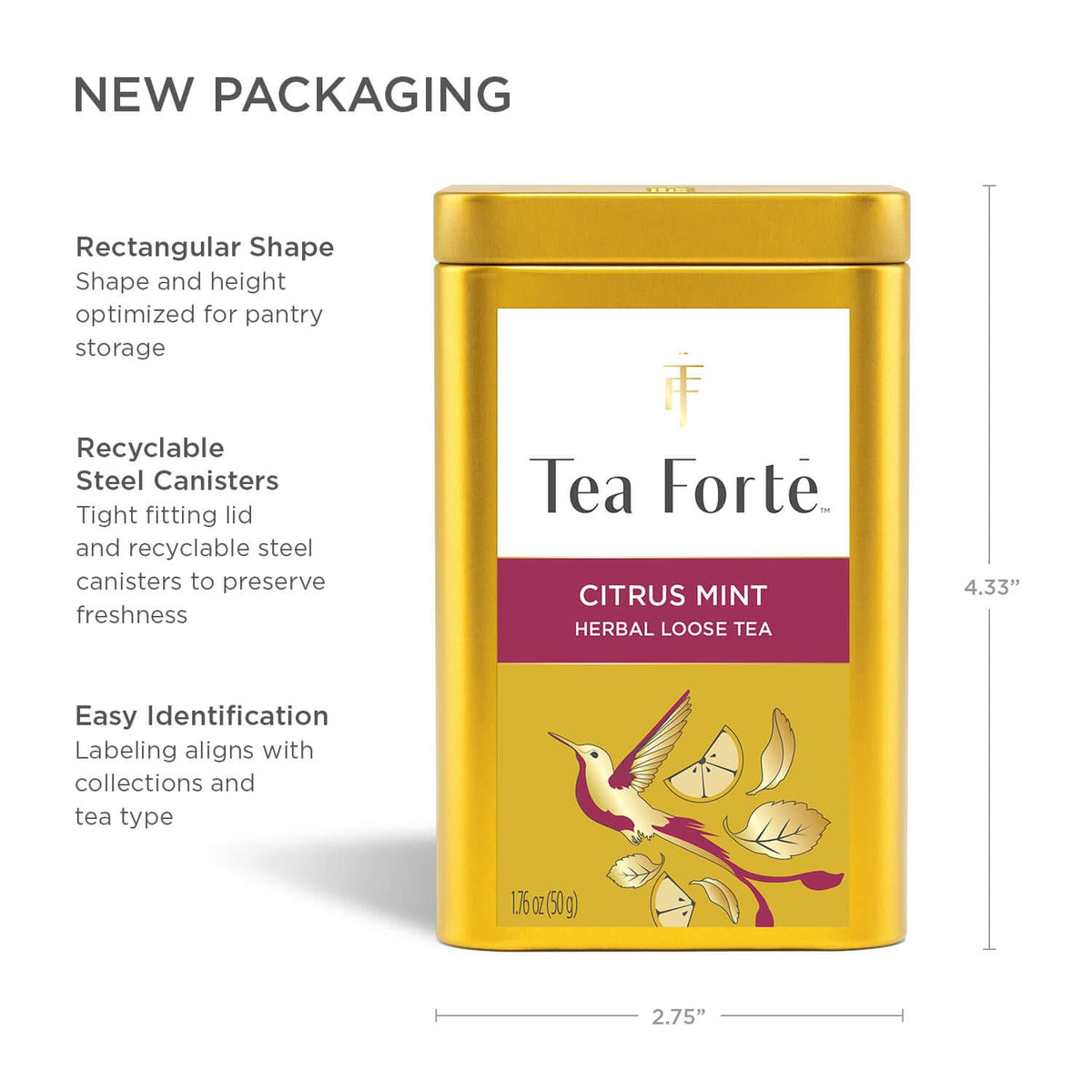 Tea Forte Citrus Mint: Premium Caffeine-Free Herbal Tea Canister (35-50 Cups)