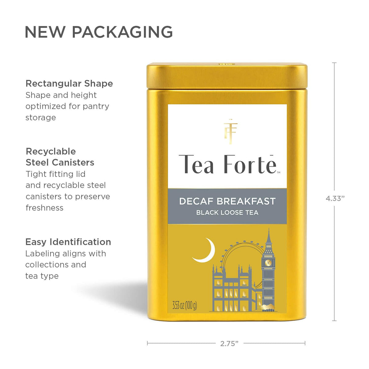 Tea Forte Decaf Breakfast – Premium Loose Leaf Caffeine-Free Black Tea, 35–50 Cups
