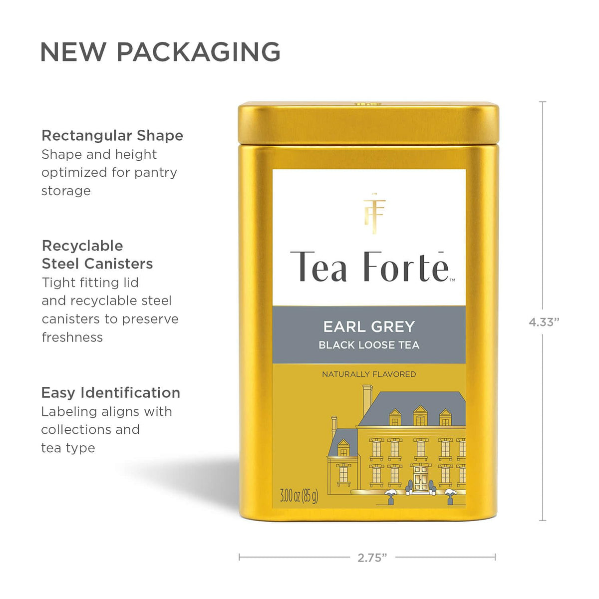 Tea Forte Earl Grey Premium Loose Leaf Black Tea Canister - Makes 35-50 Cups