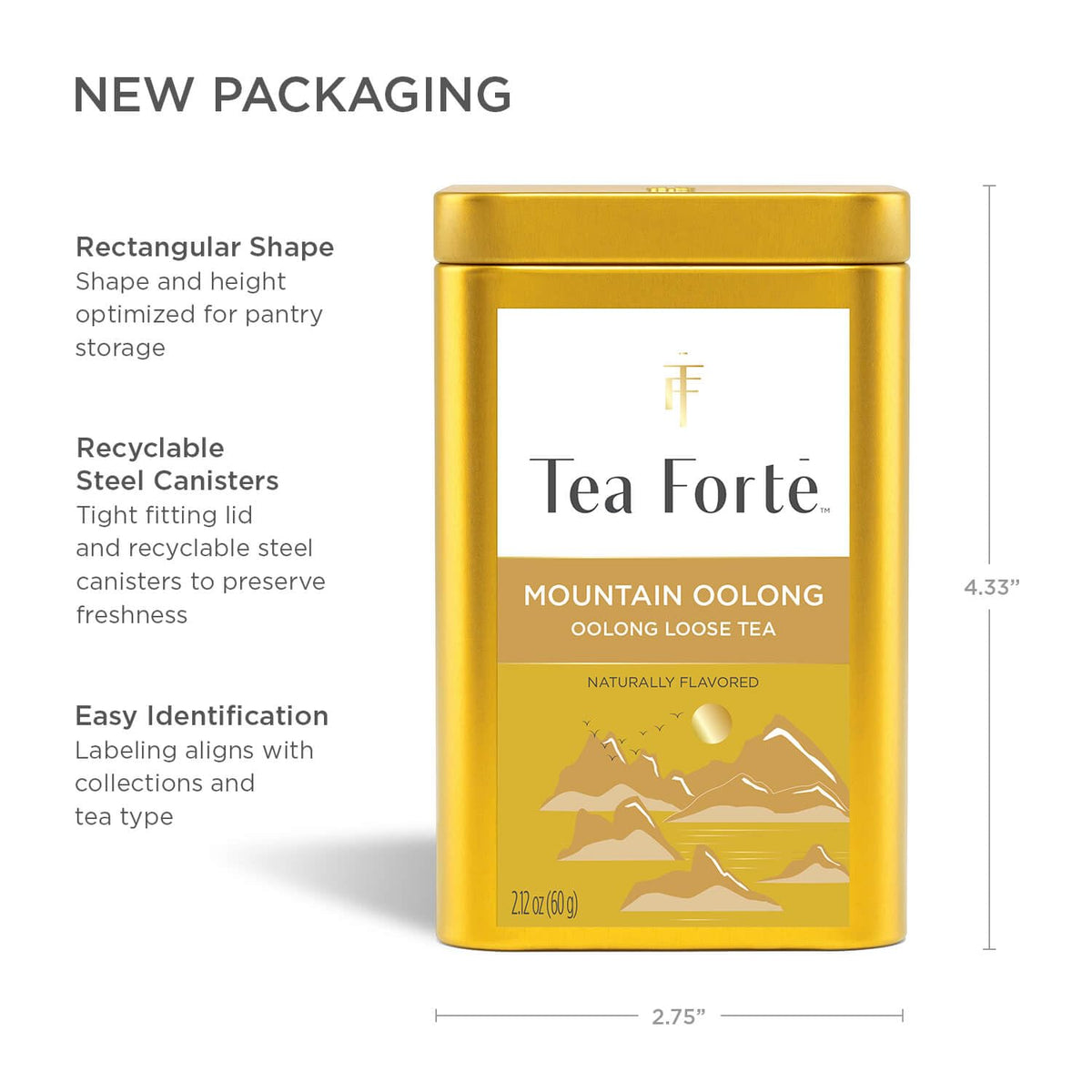 Tea Forte Mountain Oolong Premium Loose Leaf Tea Canister – Caffeinated Oolong, 35-50 Cups
