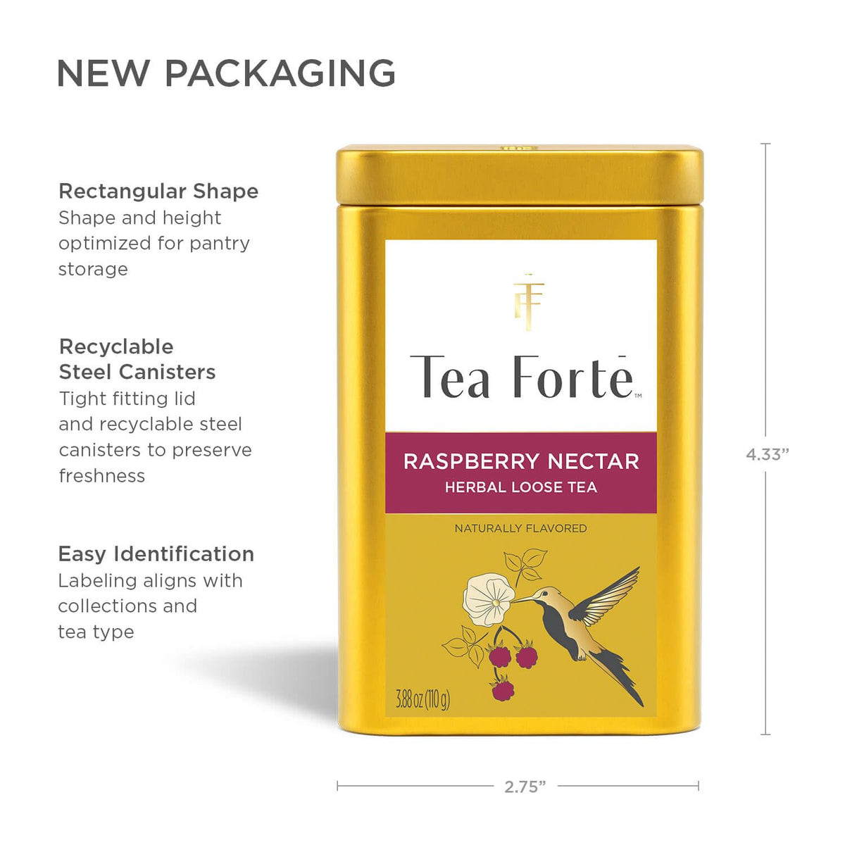 Tea Forte Raspberry Nectar – Premium Caffeine-Free Herbal Tea Canister (35-50 Cups)