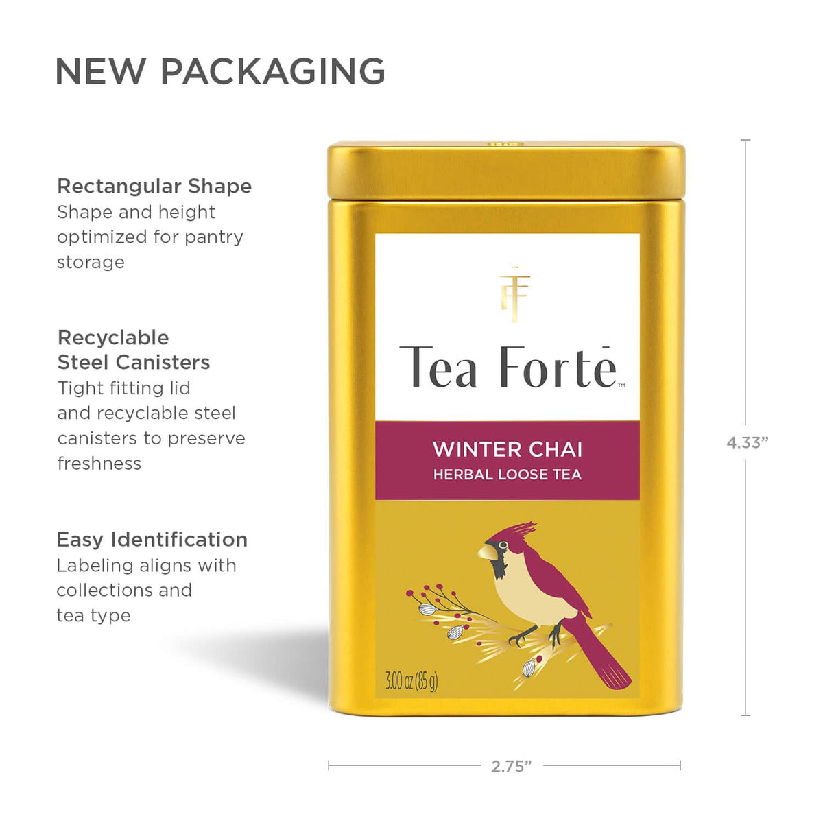 Tea Forte Winter Chai - Premium Caffeine-Free Rooibos Loose Leaf Canister (35-50 Cups)