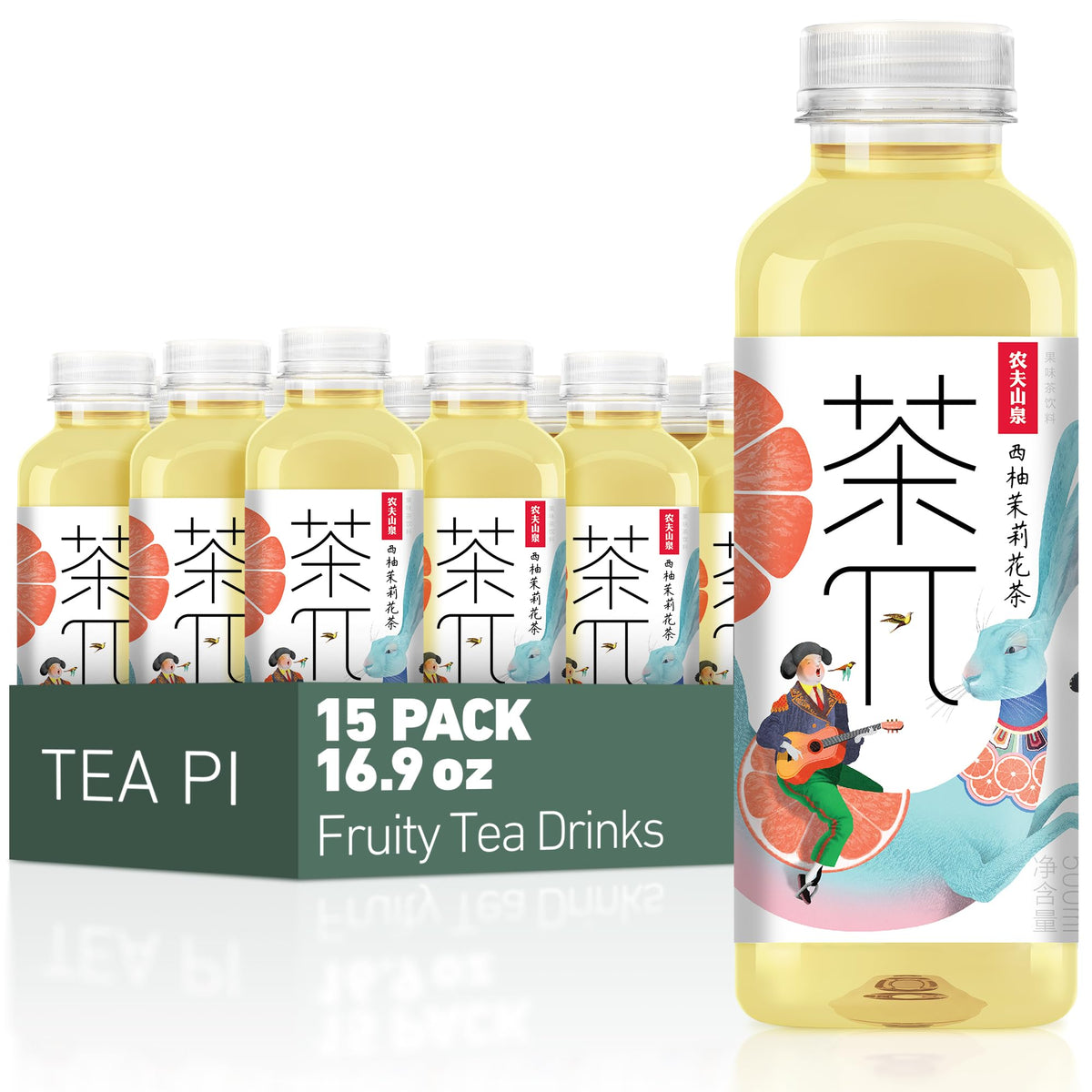 Tea PI Iced Tea – Jasmine Green Tea with Grapefruit, Real Juice, 16.9 fl oz (500 mL), 15 Pack