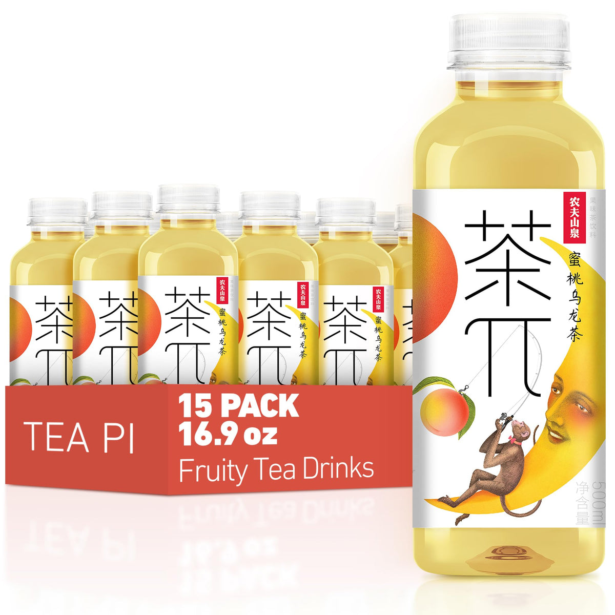Tea PI Iced Tea – Peach Oolong with Real Fruit Juice, 16.9 fl oz Bottles, 15 Pack