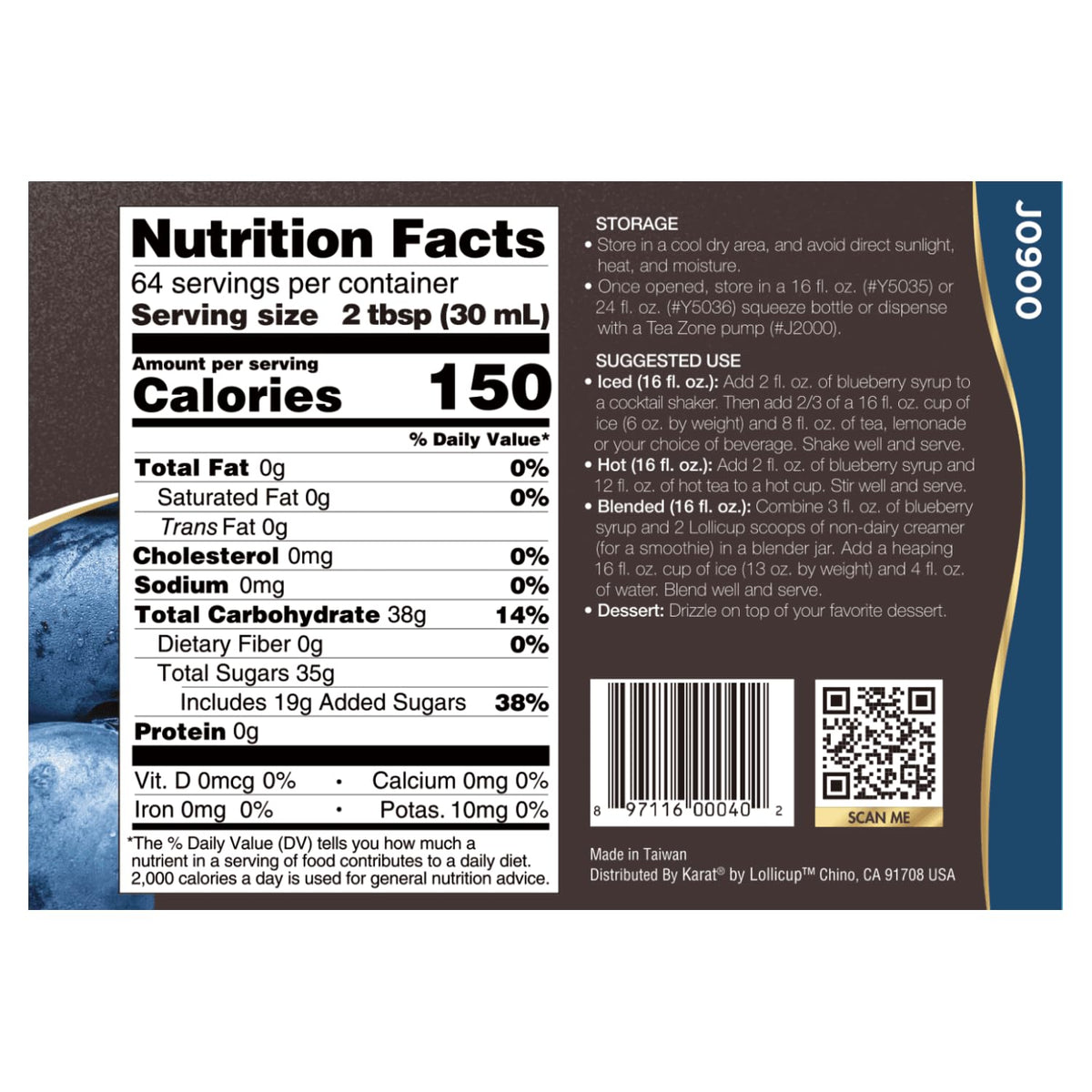 Tea Zone Blueberry Syrup 64 oz | Real Fruit Flavor for Slushes, Smoothies & Beverages
