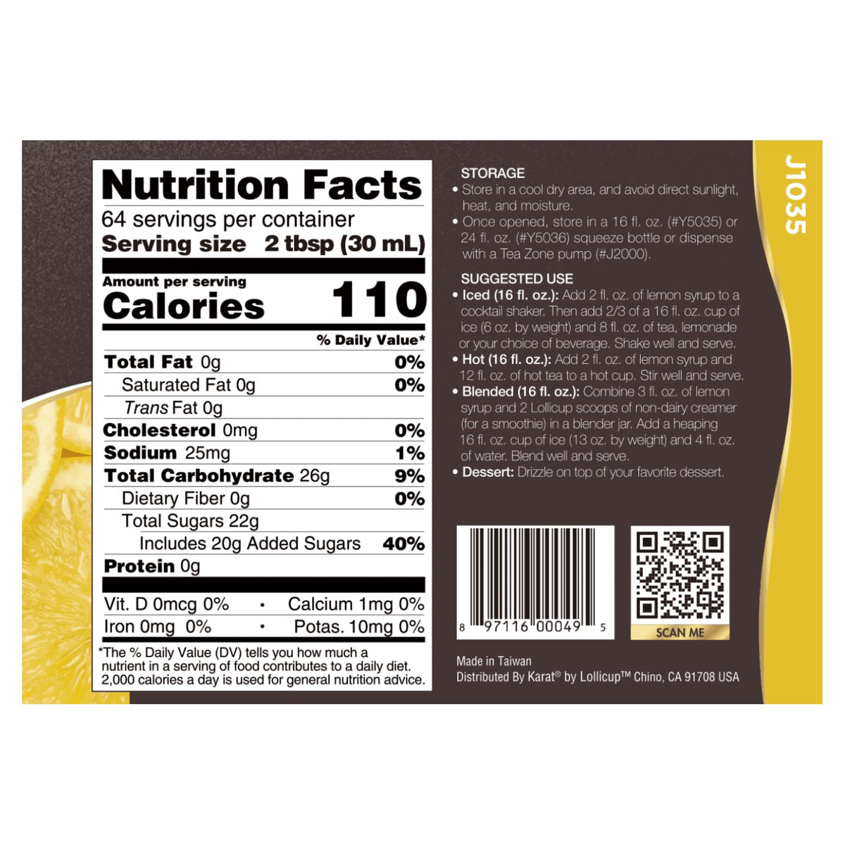 Tea Zone Lemon Syrup 64oz – Real Fruit Flavor for Slushies, Smoothies, and Teas