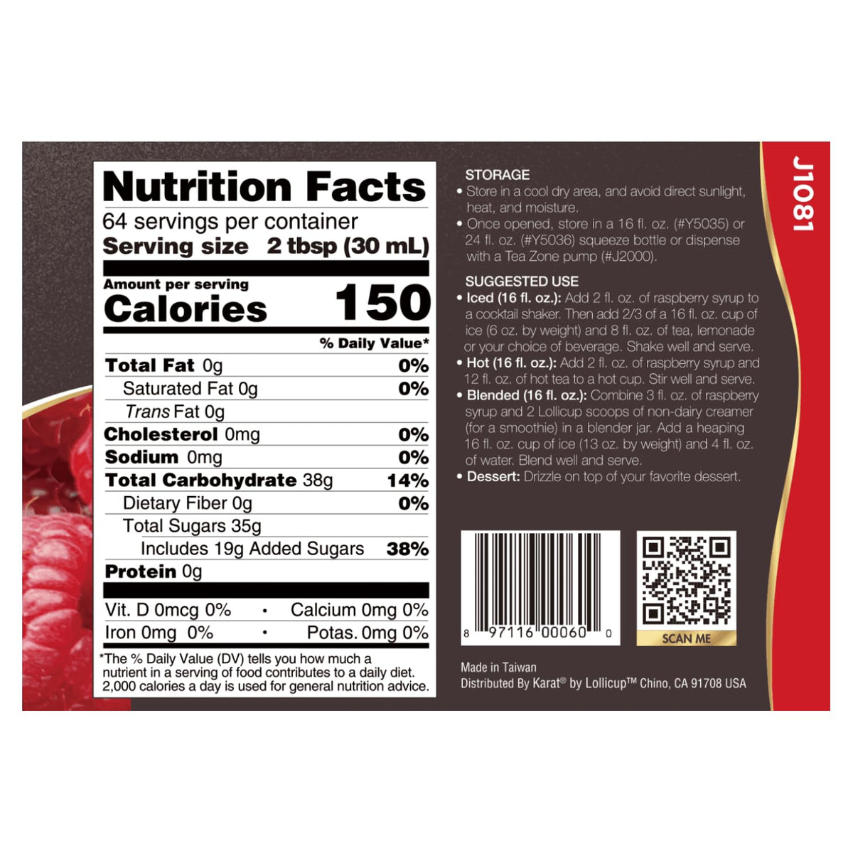 TEA ZONE Raspberry Syrup 64oz – Real Raspberry Flavor for Beverages