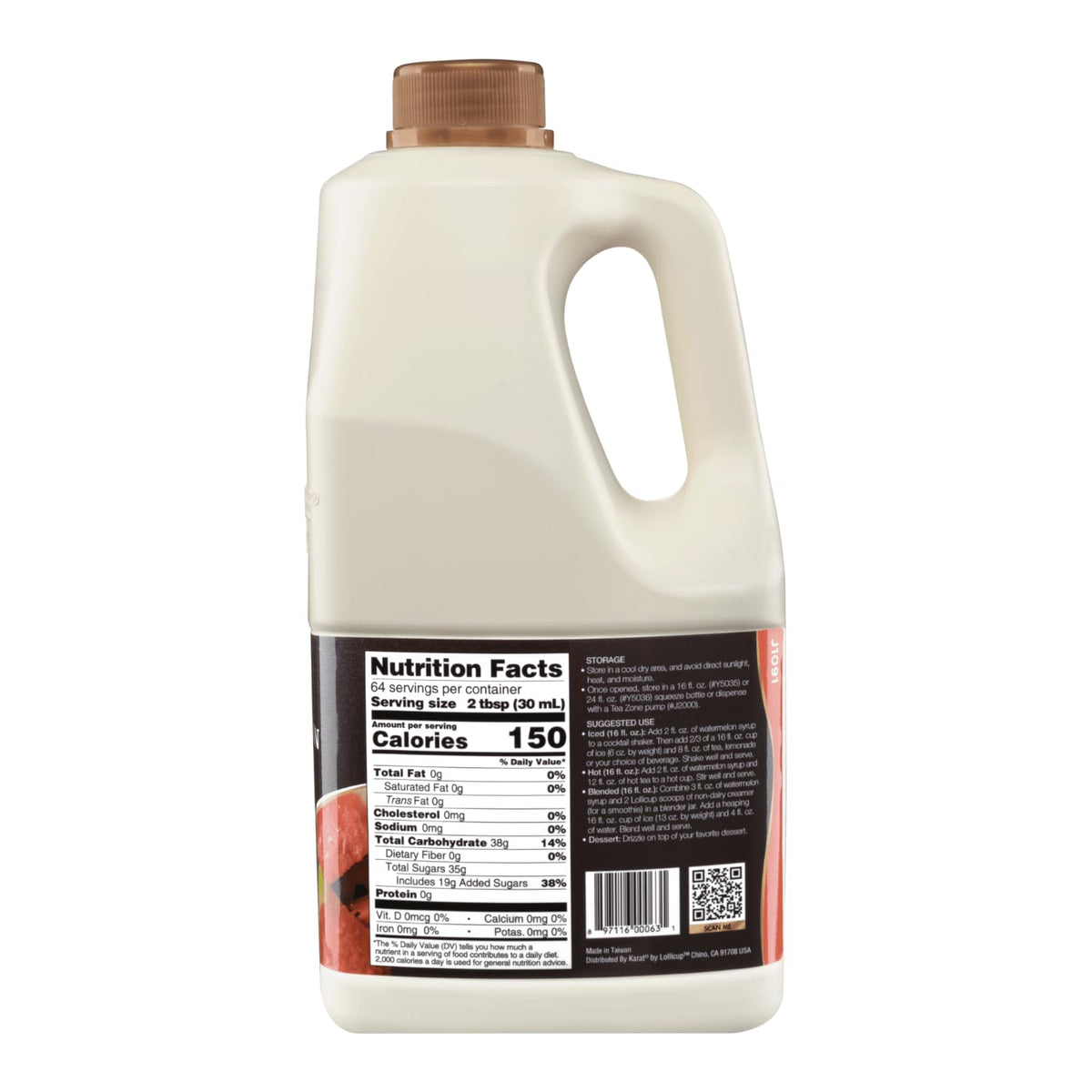Tea Zone J1091 Watermelon Syrup 64oz – Flavor for Tea, Slushes, Beverages & Cocktails