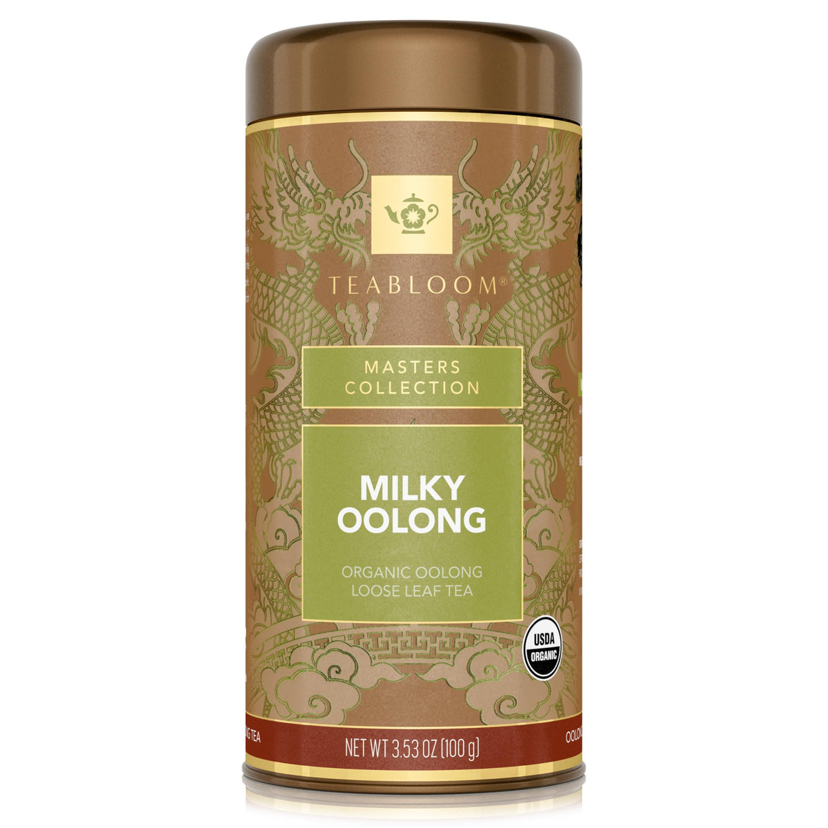 Teabloom Organic Milky Oolong Tea - Loose Leaf, Creamy & Silky Flavor, 3.53 oz / 100 g Canister (35–50 Cups)