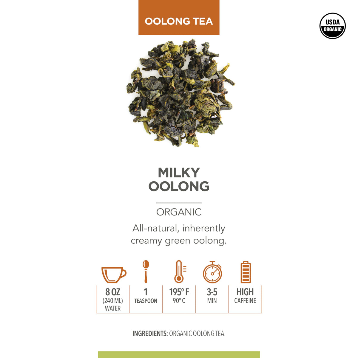 Teabloom Organic Milky Oolong Tea - Loose Leaf, Creamy & Silky Flavor, 3.53 oz / 100 g Canister (35–50 Cups)