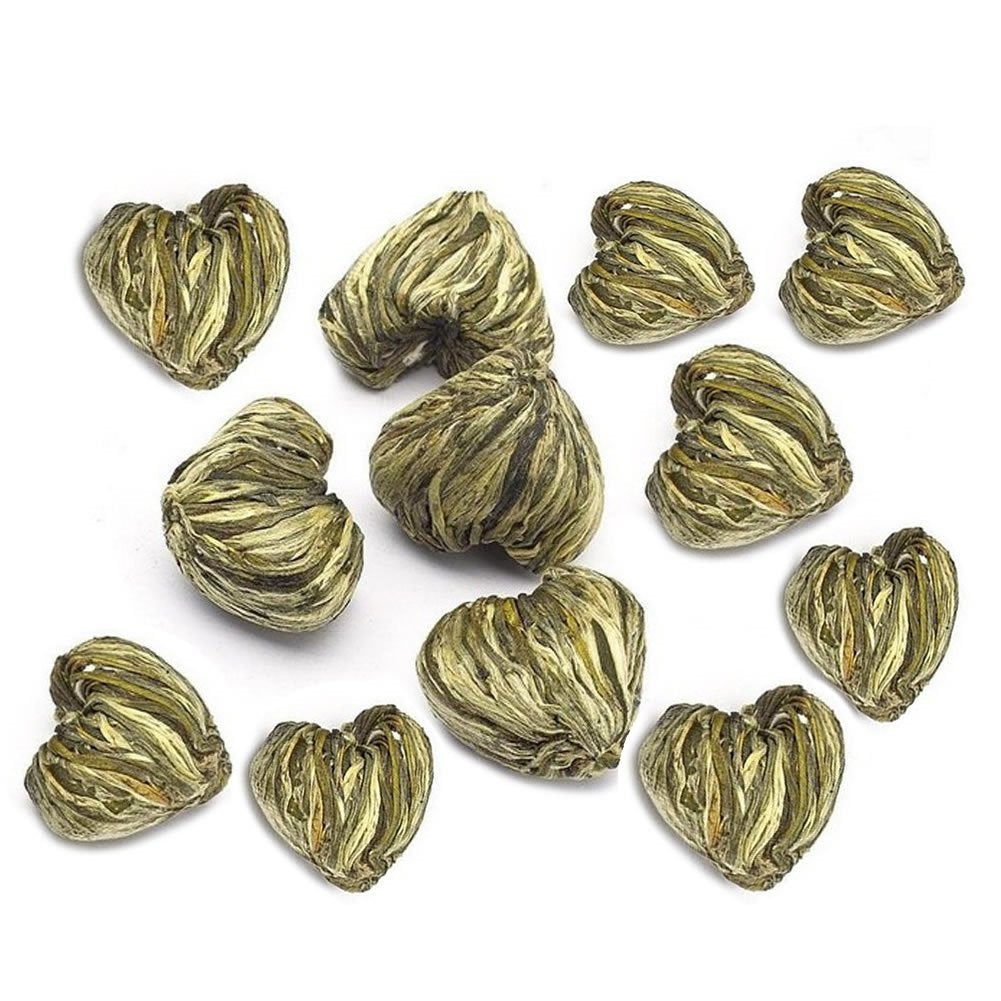 Teabloom Heart-Shaped Flowering Teas – 12 Blooming Tea Flowers Set (Green Tea, Jasmine, Pomegranate, Strawberry, Rose, Lychee & Peach)