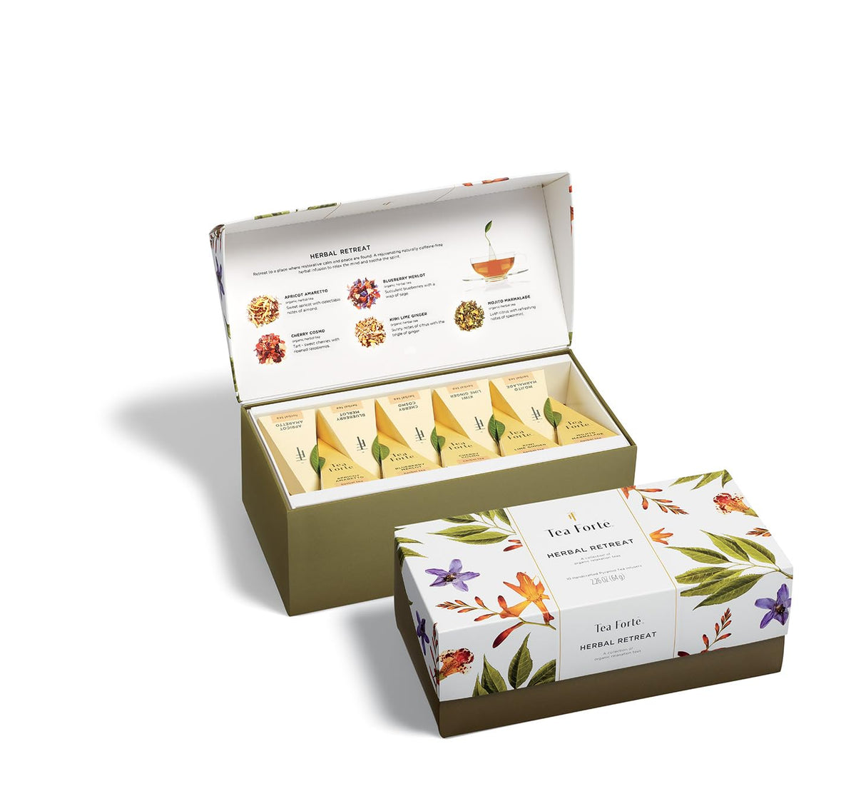 Tea Forte Premium Presentation Box Gift Set – 20 Pyramid Tea Bags, Assorted Blends (Naturally Non-Caffeinated)