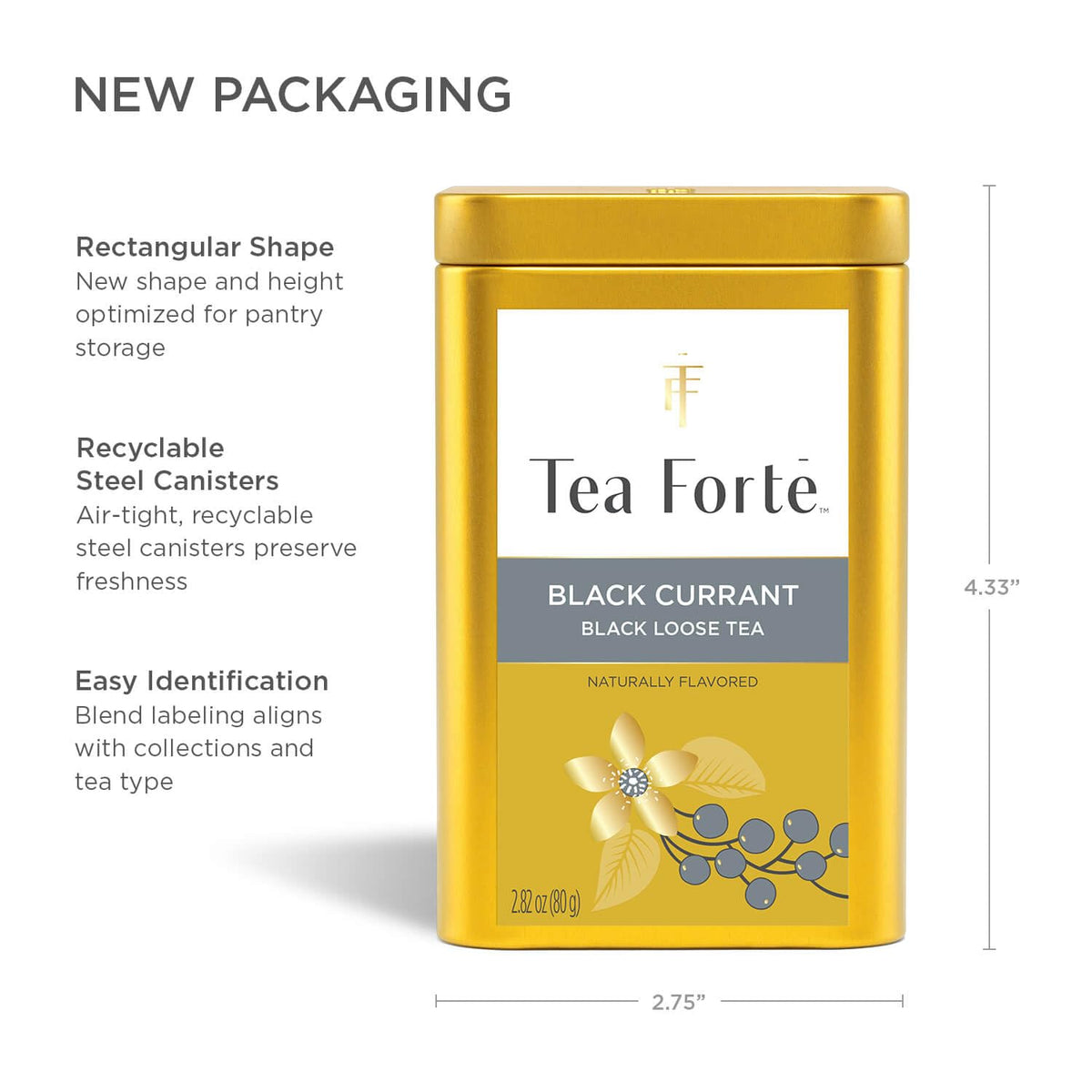 Tea Forte Black Currant Premium Loose Leaf Black Tea — Caffeinated Canister (35-50 Cups)