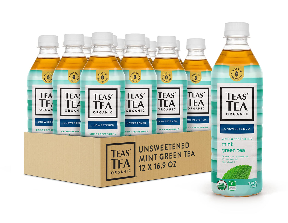 Teas' Tea Unsweetened Mint Green Tea 16.9 fl oz — Pack of 12 | Organic, Sugar Free