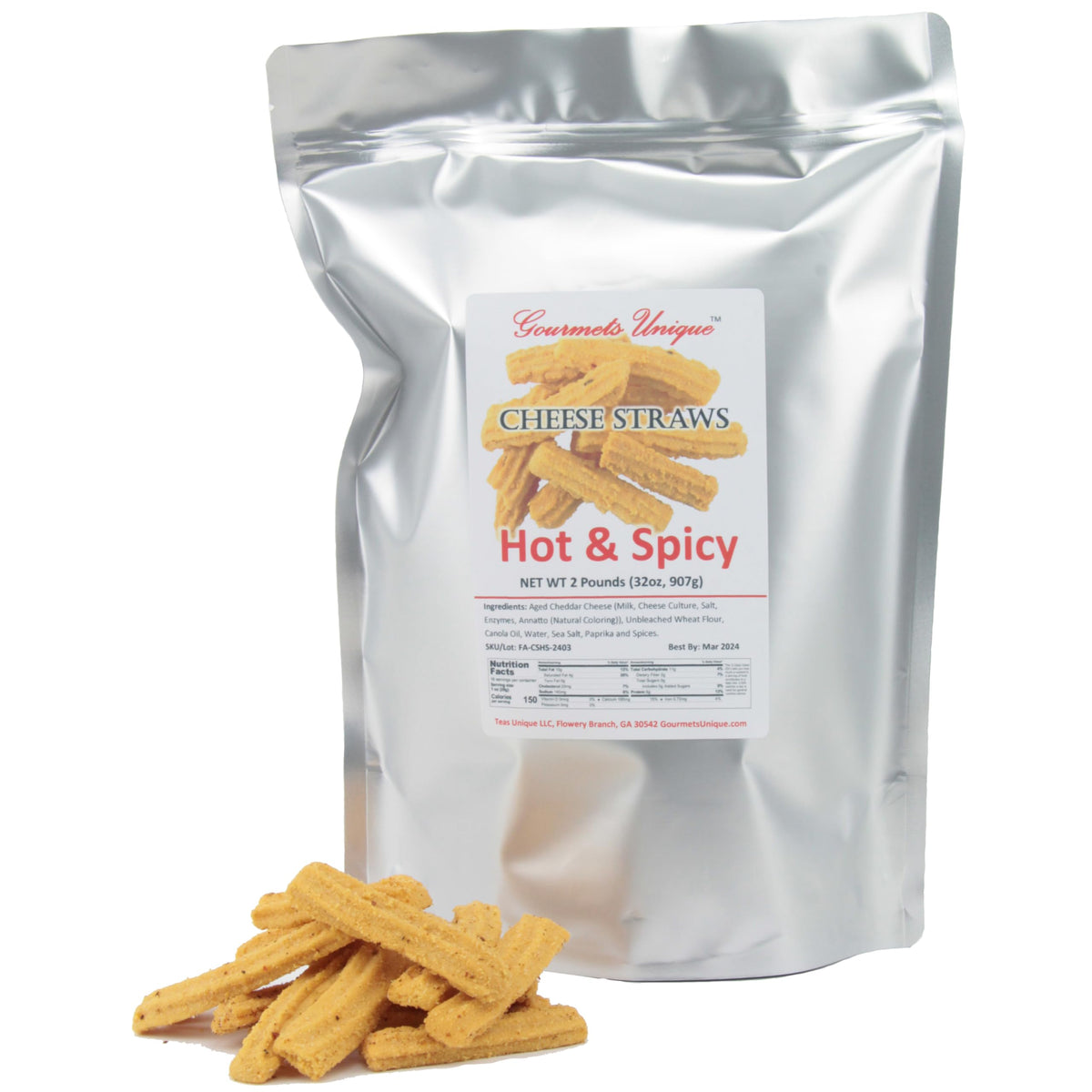 Teas Unique Southern Gourmet Cheese Straws – Hot & Spicy Cheddar, 2 lb