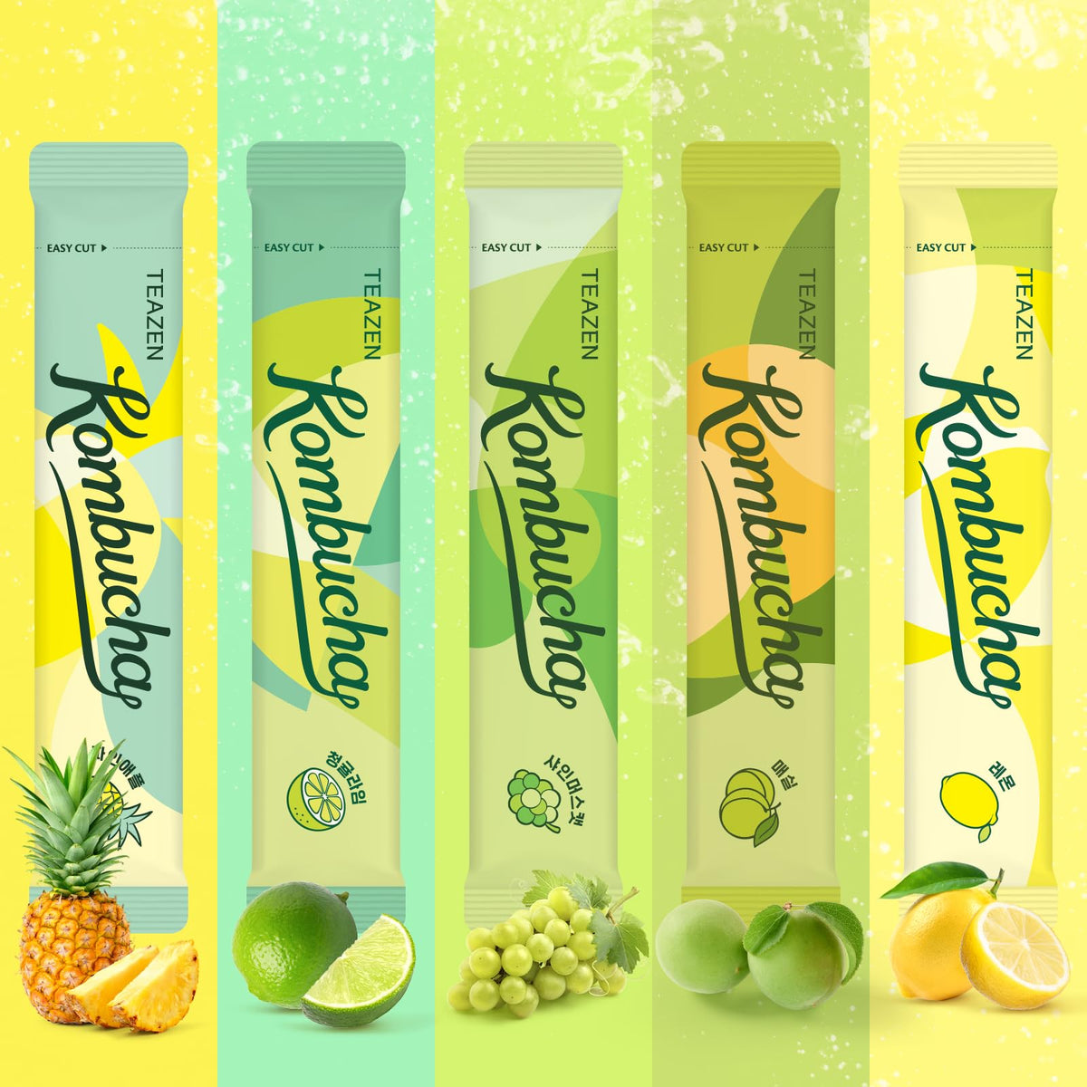 TEAZEN Kombucha Tropical Zest Hydration Variety Pack – 20 Sticks, 5 Flavors