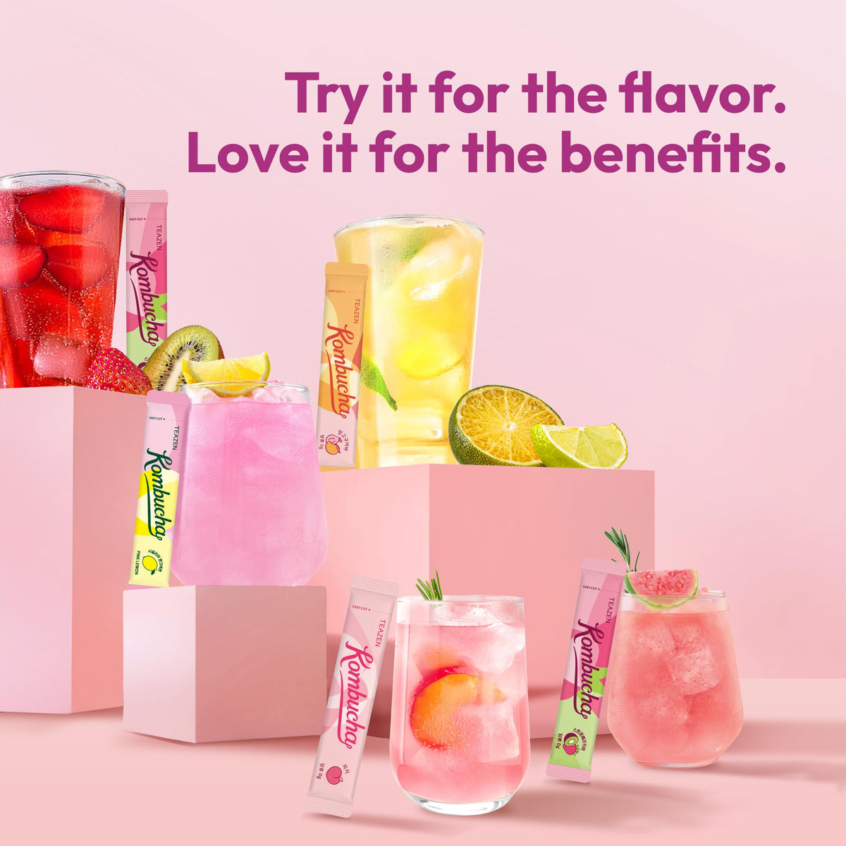TEAZEN Sunset Bliss Hydration Variety Pack – 20 On-the-Go Kombucha Sticks, 5 Flavors