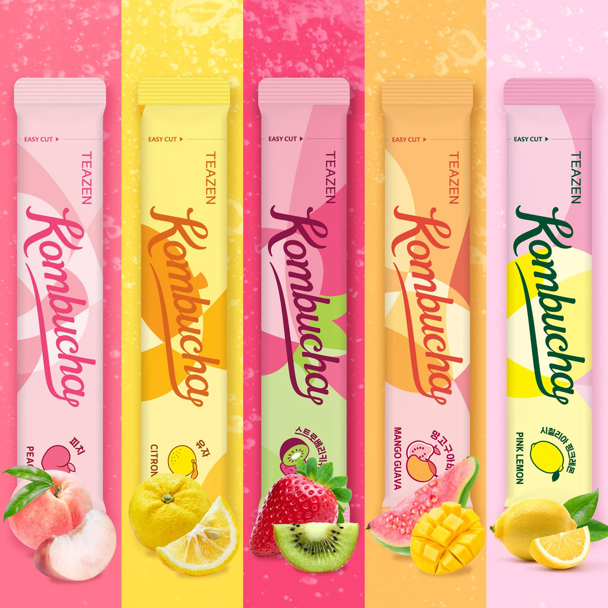 TEAZEN Sunset Bliss Hydration Variety Pack – 20 On-the-Go Kombucha Sticks, 5 Flavors
