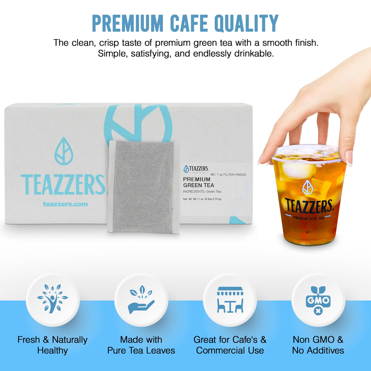 Teazzers Premium All-Natural Green Tea Bags – Bulk 96 Count for Foodservice (USA-Made, Unsweetened)