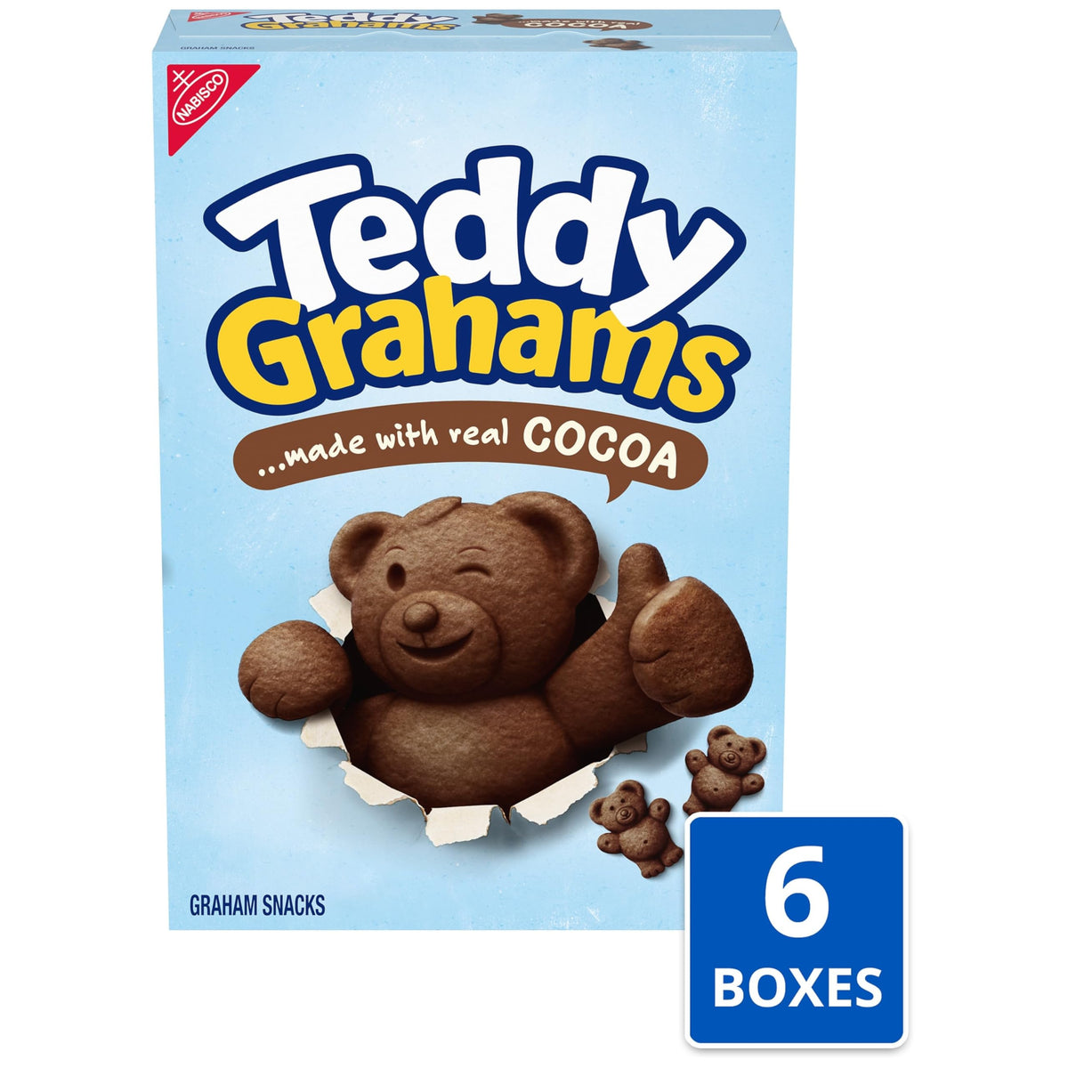TEDDY GRAHAMS Chocolate Graham Snacks — Bulk 6 x 10 oz Bear-Shaped Crunchy Cookies