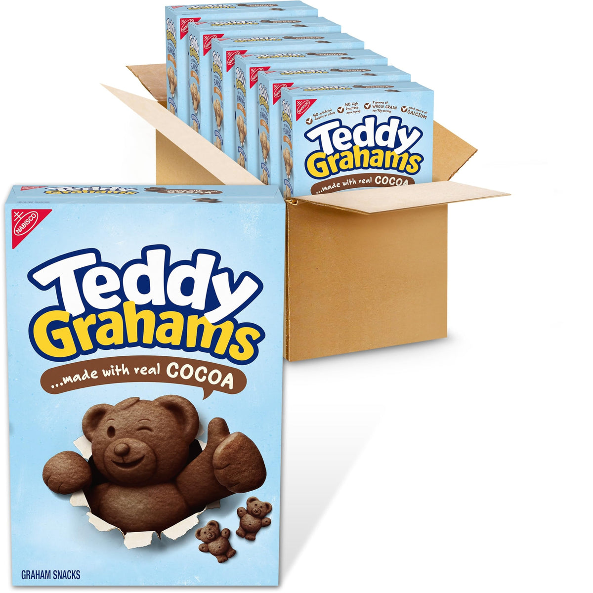 TEDDY GRAHAMS Chocolate Graham Snacks — Bulk 6 x 10 oz Bear-Shaped Crunchy Cookies