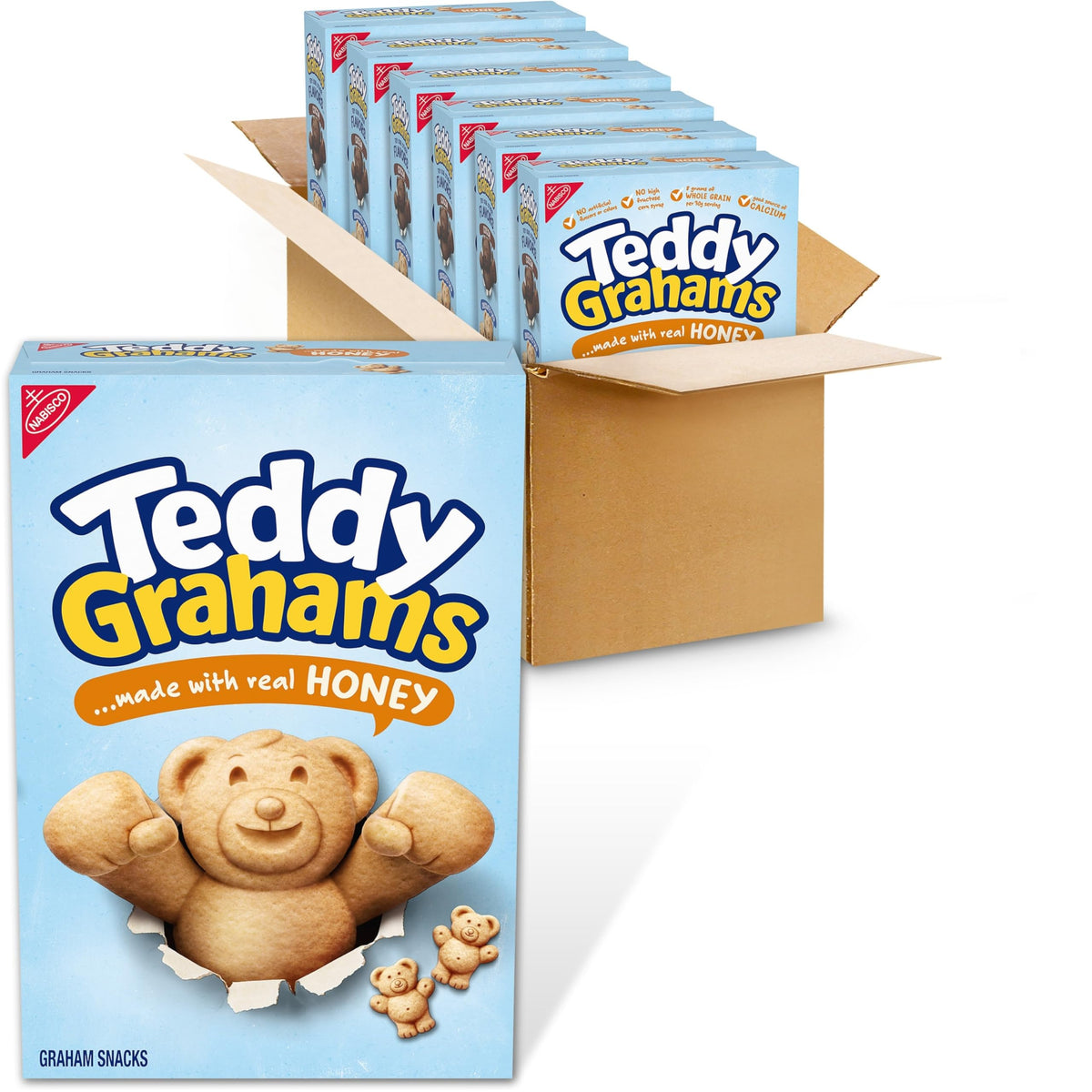 Teddy Grahams Honey Graham Snacks – Bulk Kids Snack Boxes (6 x 10 oz)