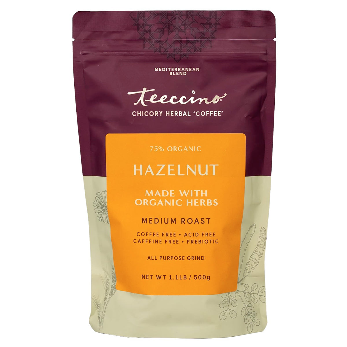 Teeccino Hazelnut Chicory Coffee Alternative – 1.1 lb, Caffeine Free & Acid Free
