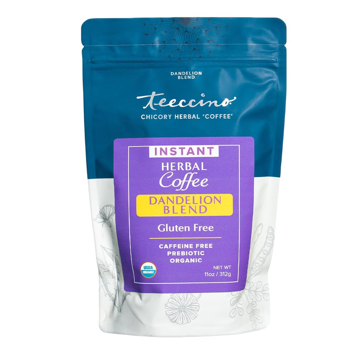 Teeccino Instant Organic Dandelion Blend – Gluten-Free, Caffeine-Free, Prebiotic, Acid-Free (104 Servings)