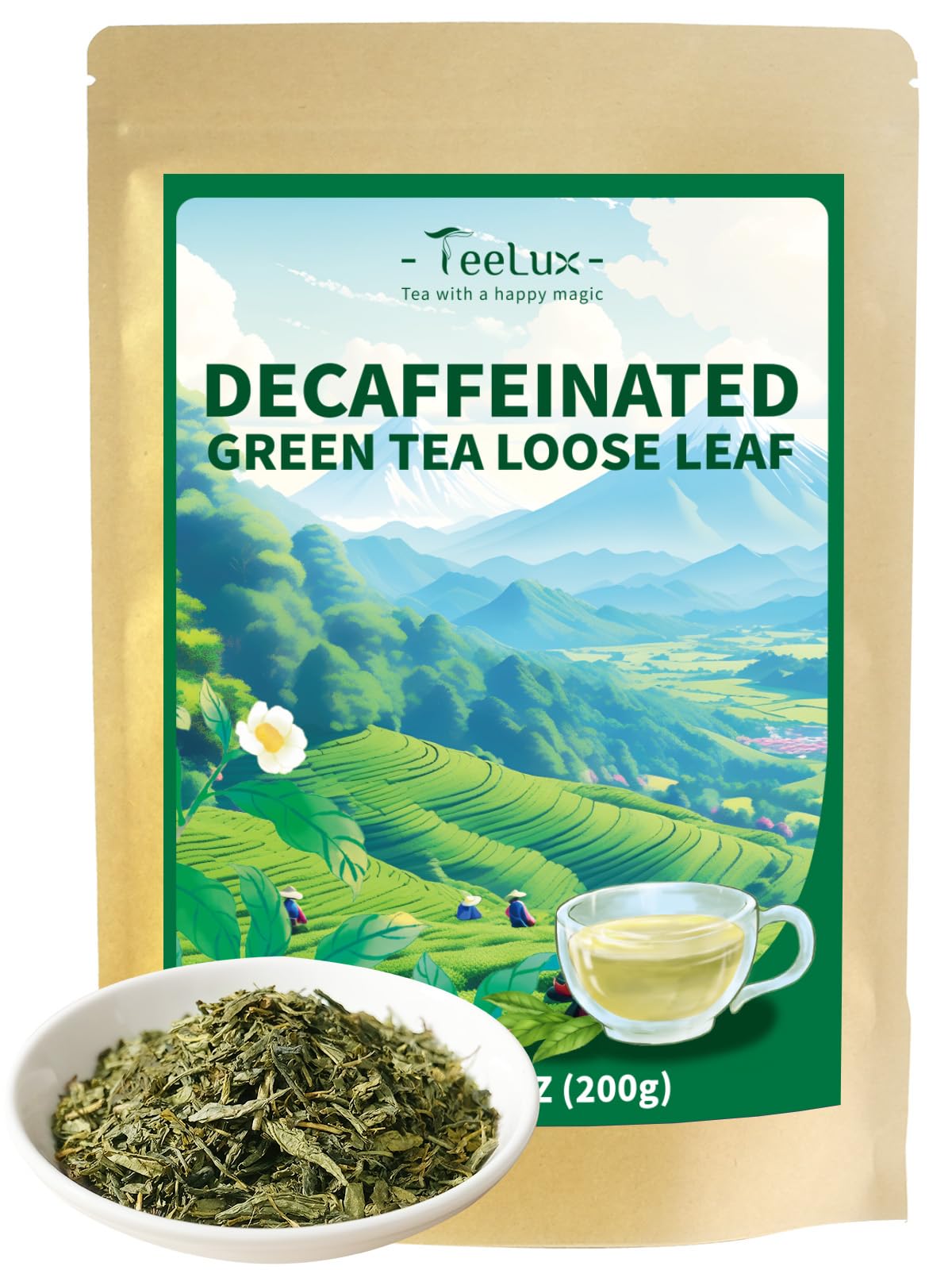 TeeLux Decaf Green Tea – CO2 Decaffeinated Loose Leaf Sencha, Delicate & Smooth, 7oz