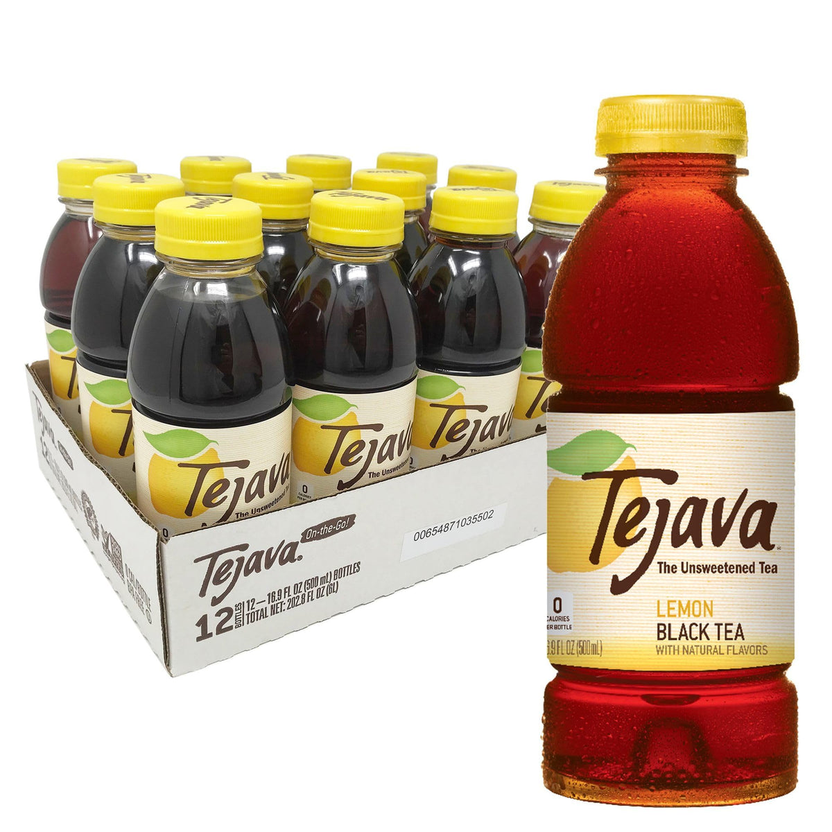 Tejava Lemon Black Tea - 12-Pack, 16.9 oz Bottles, Unsweetened, Non-GMO, Kosher