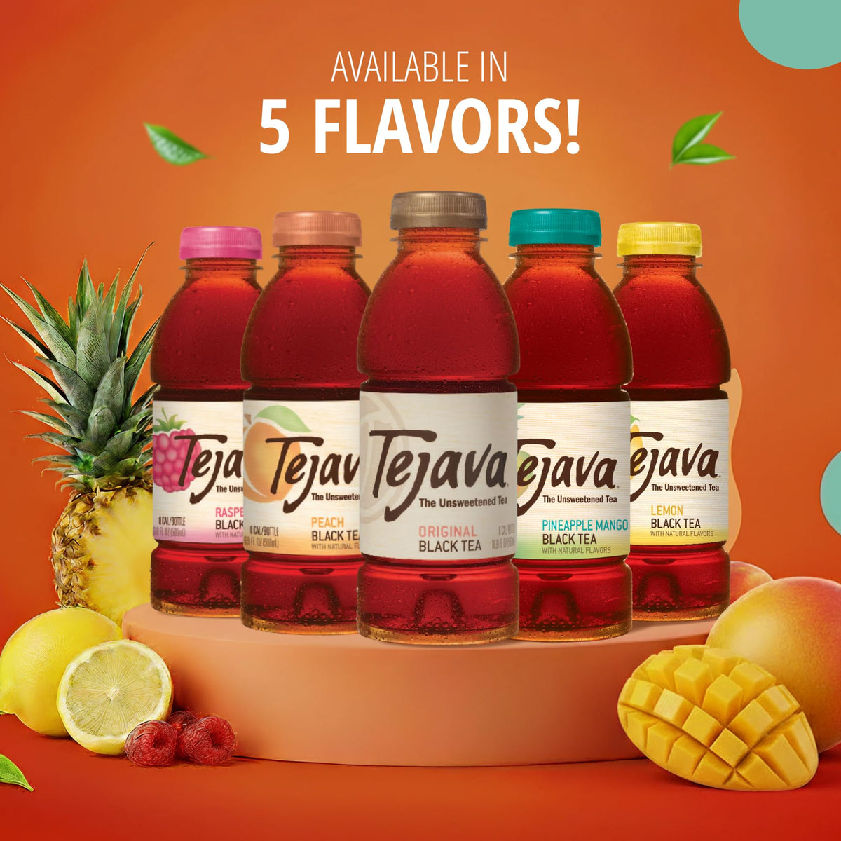 Tejava Lemon Black Tea - 12-Pack, 16.9 oz Bottles, Unsweetened, Non-GMO, Kosher