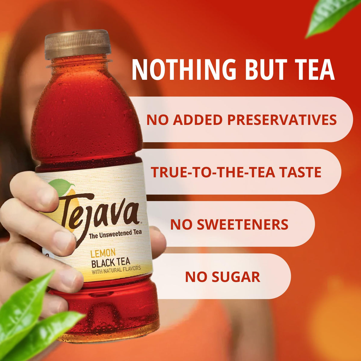 Tejava Lemon Black Tea - 12-Pack, 16.9 oz Bottles, Unsweetened, Non-GMO, Kosher