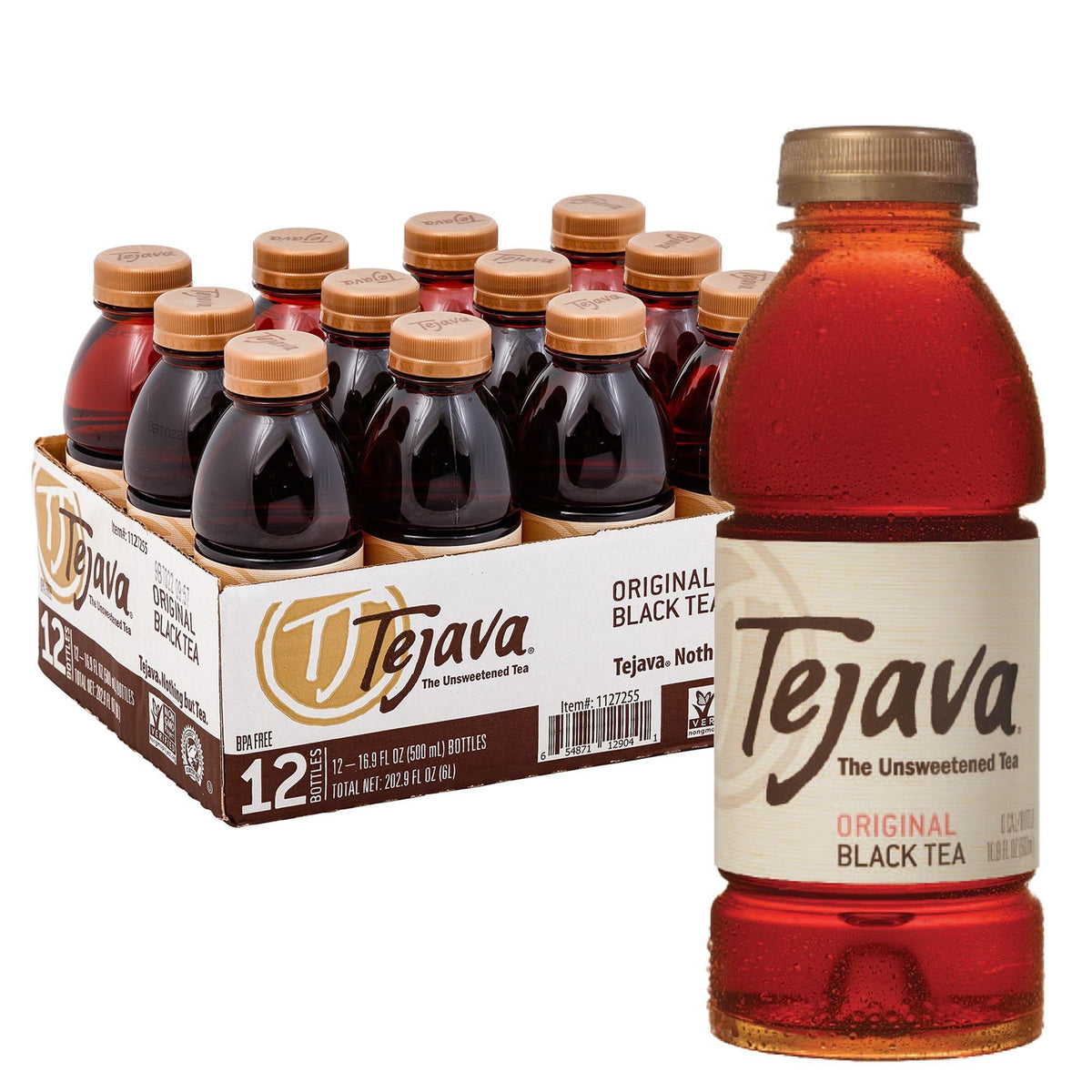 Tejava Original Black Tea – Unsweetened, 12-Pack 16.9oz Bottles