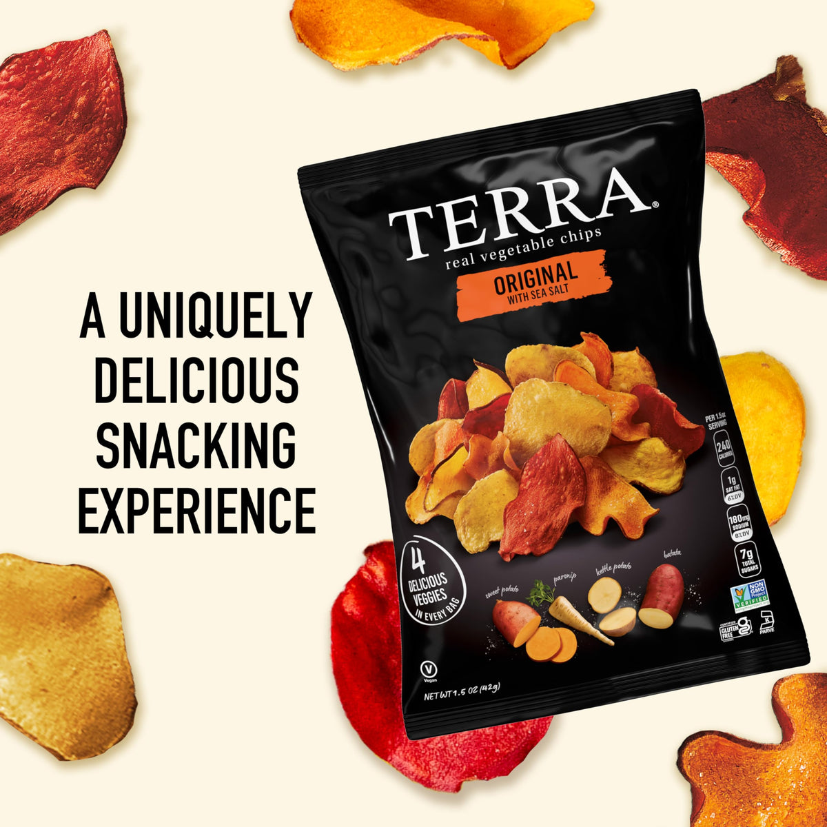 Terra Vegetable Chips Original with Sea Salt – 1.5 oz Pack of 8 | Gluten Free, Vegan