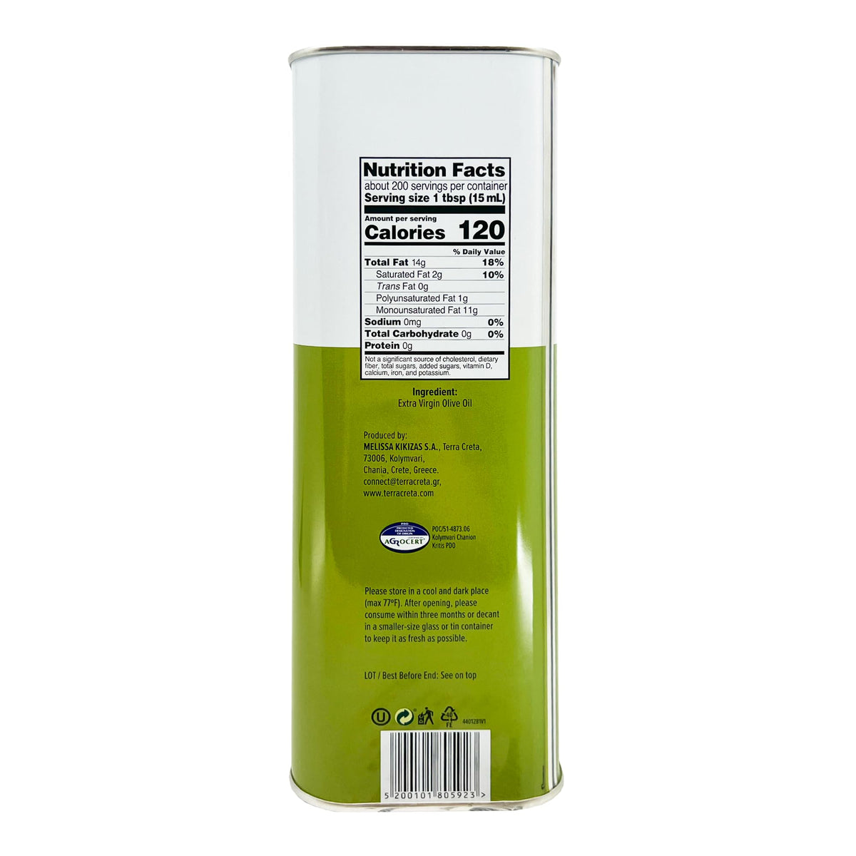 Terra Creta Kolymvari PDO Olive Oil – 100% Greek, Cold-Extracted, 3L Tin | Award-Winning