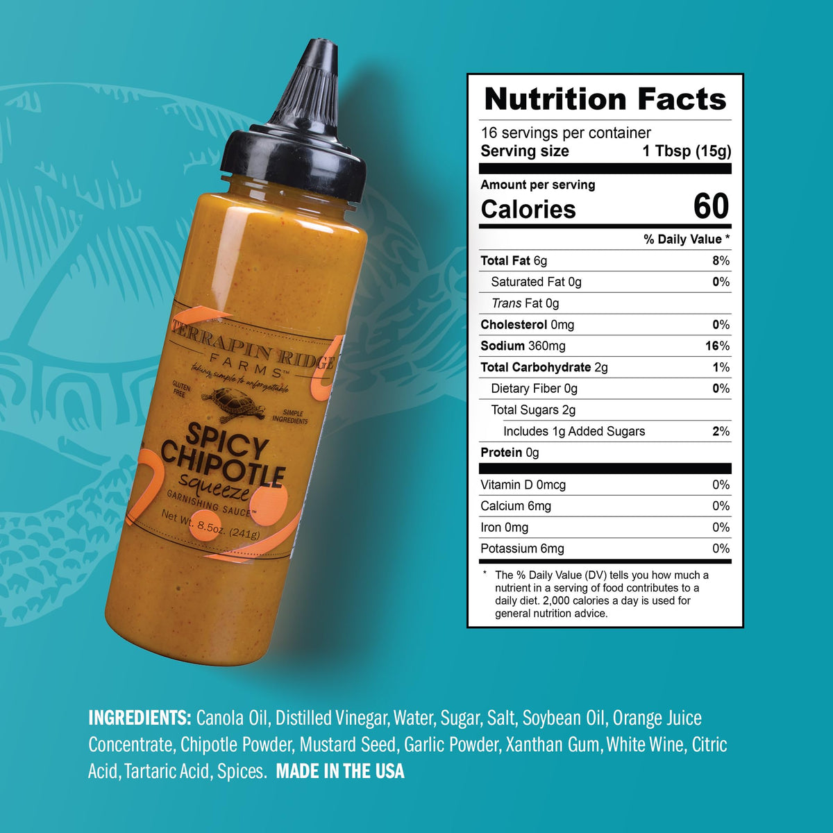 Terrapin Ridge Farms Spicy Chipotle Garnishing Sauce – Smoky & Zesty Finisher for Tacos, Sandwiches & Seafood (8.5 oz)