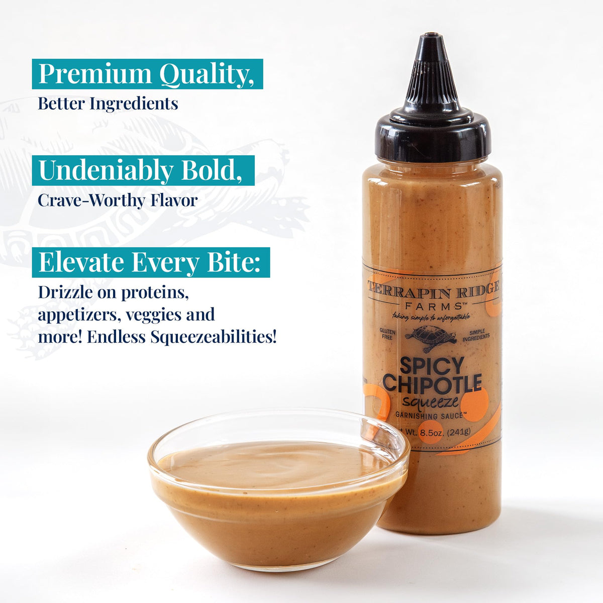 Terrapin Ridge Farms Spicy Chipotle Garnishing Sauce – Smoky & Zesty Finisher for Tacos, Sandwiches & Seafood (8.5 oz)