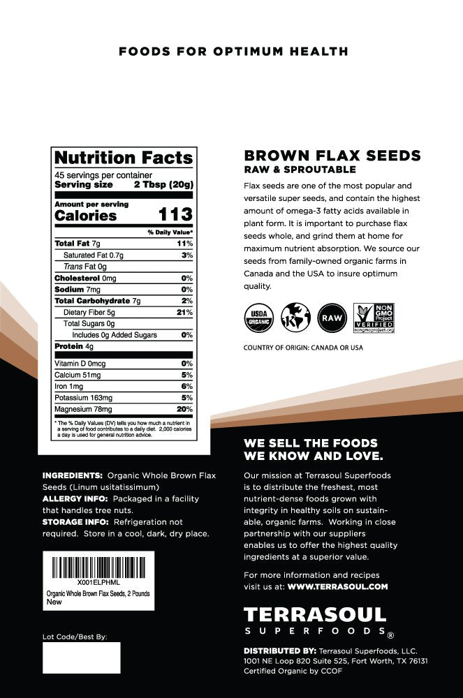 Terrasoul Organic Brown Flax Seeds, 4 Lbs (2 Pack) – Non-GMO, Raw, Vegan
