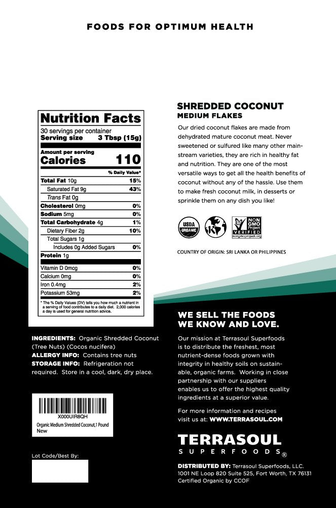 Terrasoul Organic Coconut Flakes – 2 Lb Pack, Unsweetened Medium Flakes | Gluten-Free & Vegan