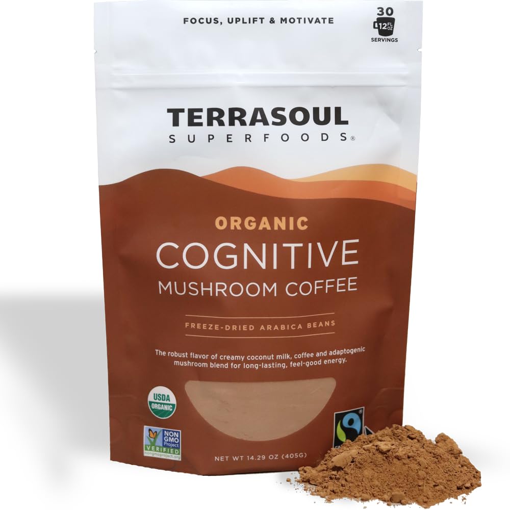 Terrasoul Organic Cognitive Mushroom Coffee – 30 Servings, Energize Mornings & Focus (Compare to Ryze)