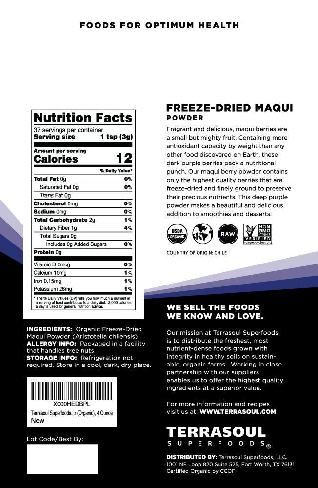 Terrasoul Organic Maqui Berry Powder – Freeze-Dried, 8 oz (Pack of 2)