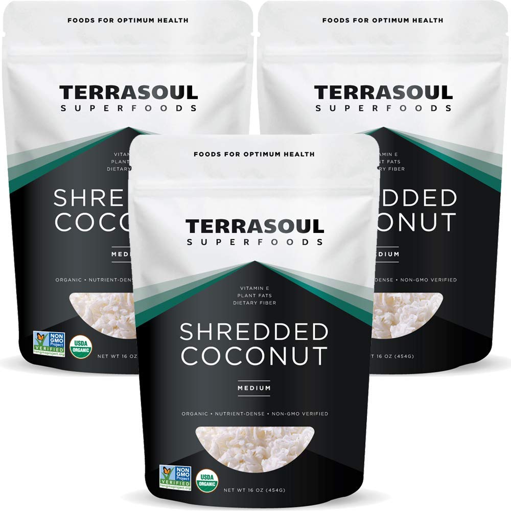 Terrasoul Organic Coconut Flakes – Medium Unsweetened, 3 Lbs (3 Pack) for Baking