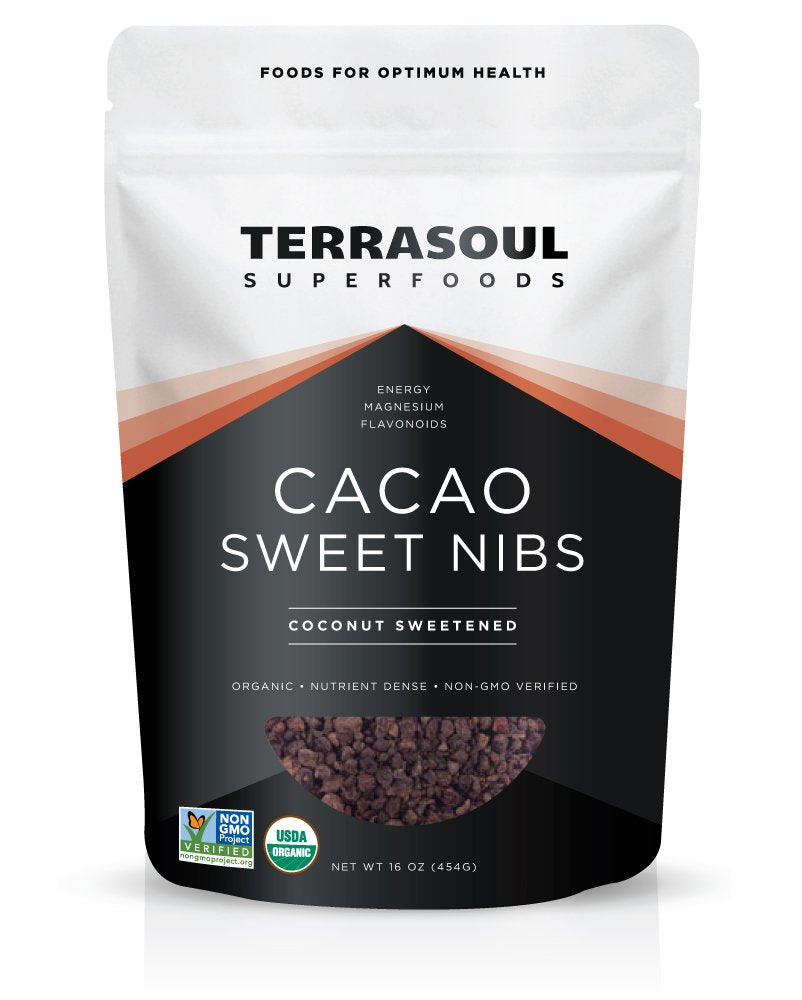 Terrasoul Organic Sweet Cacao Nibs, 1 Pound | Vegan, Gluten-Free, Non-GMO
