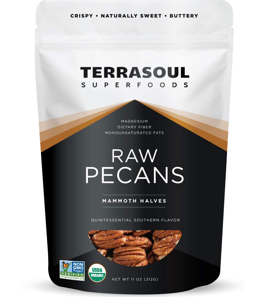 Terrasoul Organic Pecans, 11 Oz Pack of 2 — Mammoth Halves, Raw & Fresh